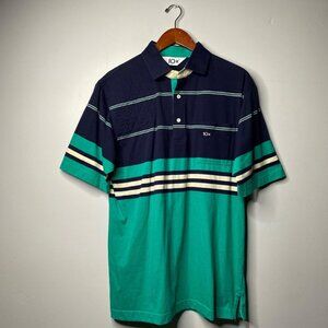 90s vintage blue and green striped polo shirt by 10X size large